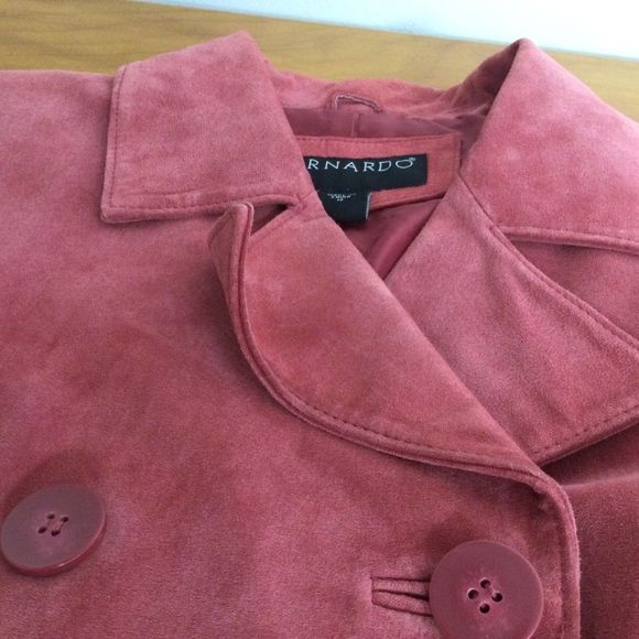 Bernardo Double Breasted Suede Leather Jacket Size 12 Women Long Sleeve Button - Picture 11 of 13